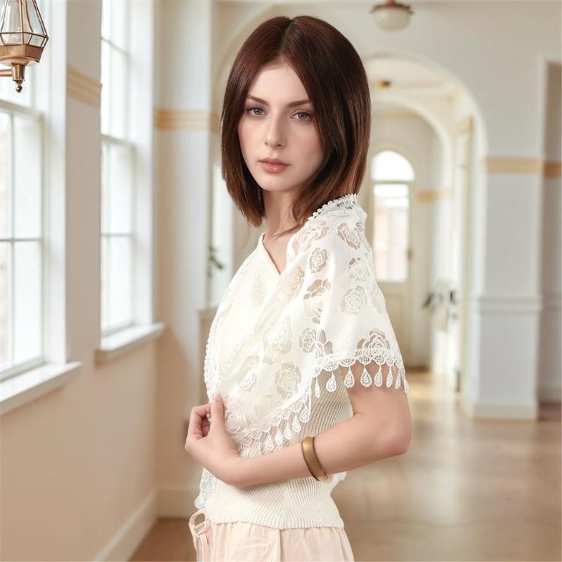 European Style Floral Embroidered Triangular for Bridal Weddings Parties As Head Shawl 130x50cm Polyester Fabric