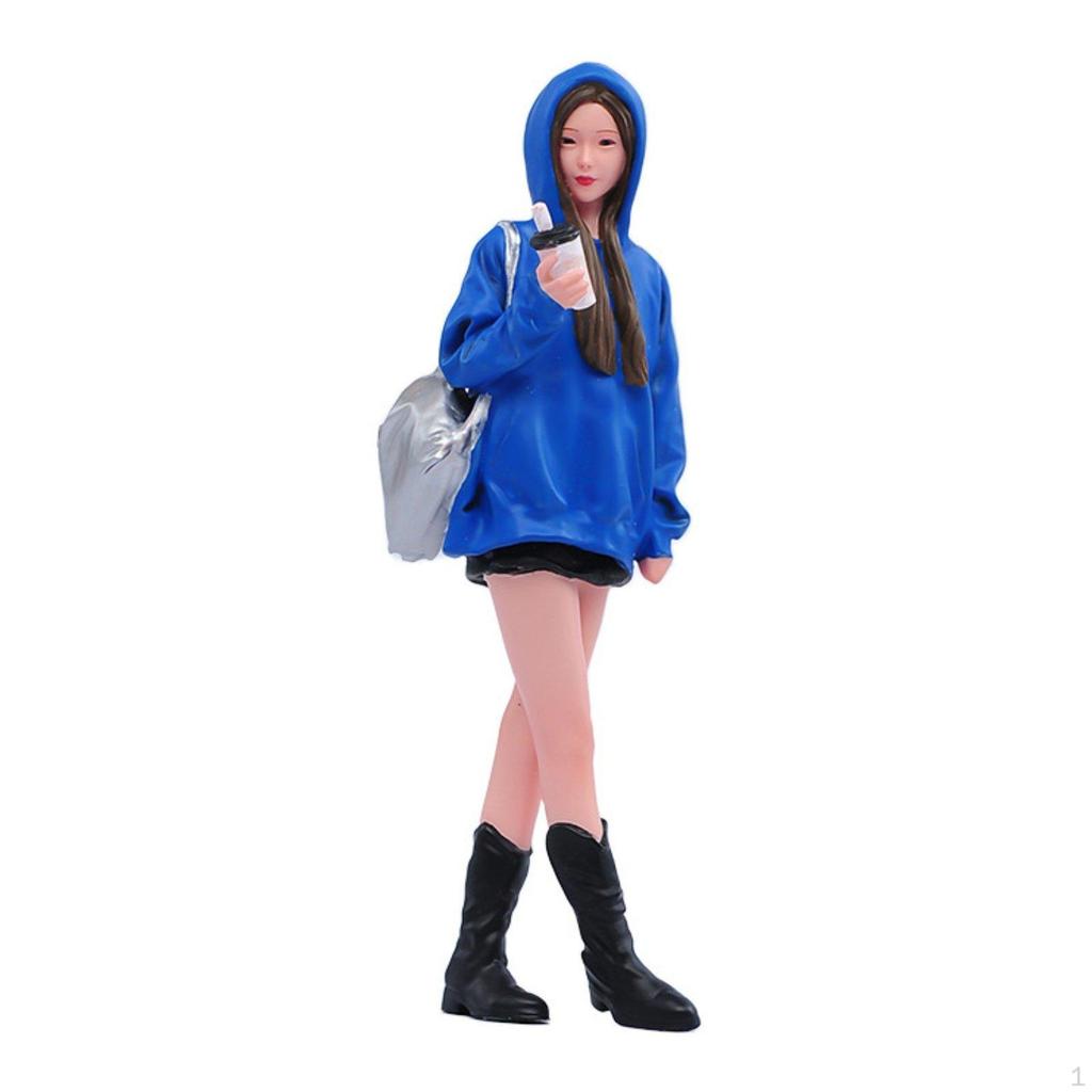 1/18 Scale Hoodie Girl Figurine HandPainted Female Figure in Blue Resin Material Modern Woman