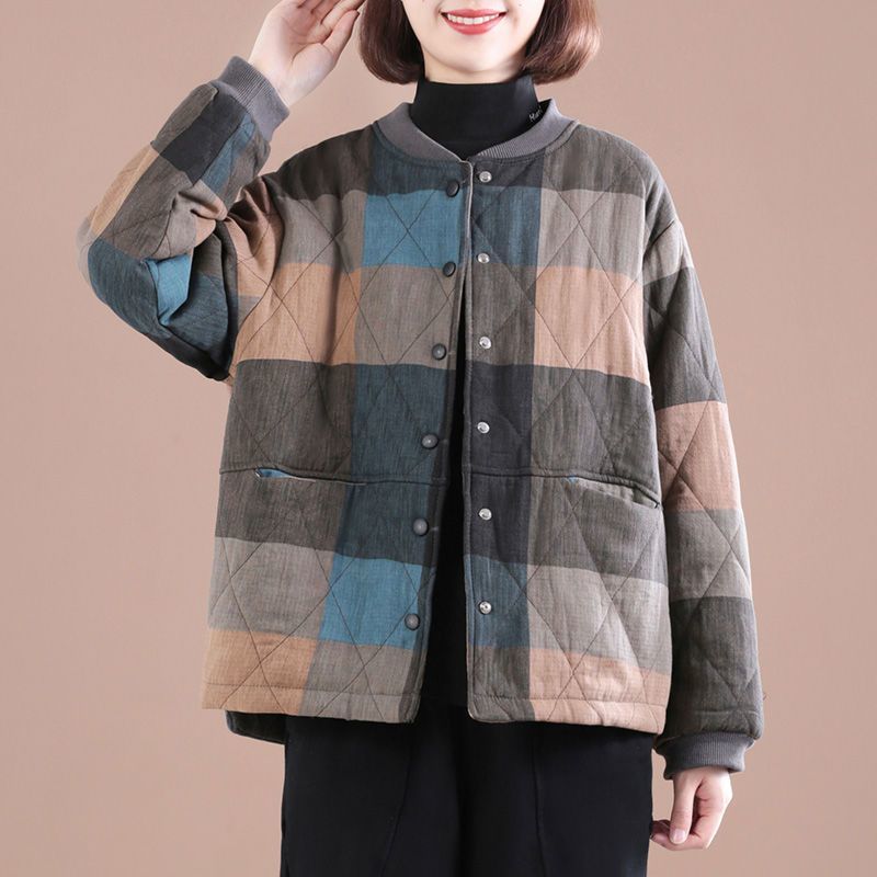 Women's Large Size Autumn Button Large Pockets Comfortable Casual Coat Long Sleeve Peplum Top