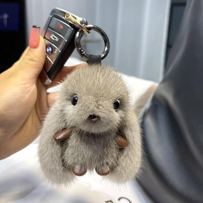 Cute Fluffy Rabbit Keychain Ring Plush Pompon Bunny Bag Pendant for Couple Car Key Ring Jewelry Doll Decorative Accessories Gift