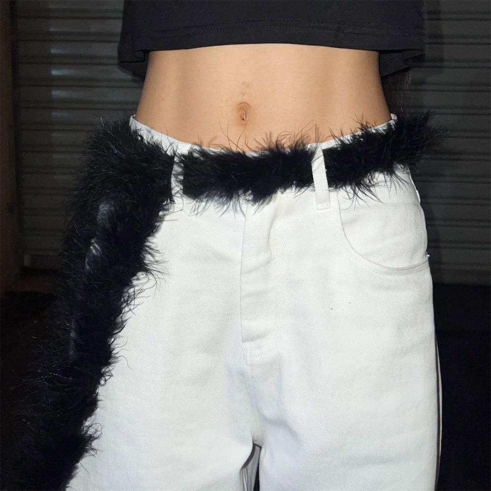Y2K Punk Fur Belt Fluffy Hiphop Jeans Belt Jeans Pants Decor Soft Plush Belt
