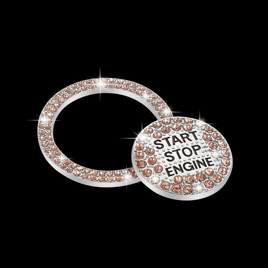 TOMALL Bling Car Engine Start Button Cover Diamond Crystal Push Start Ring Sticker Sparkly Accessories Ignition Button Rhinestone Emblem Decorations