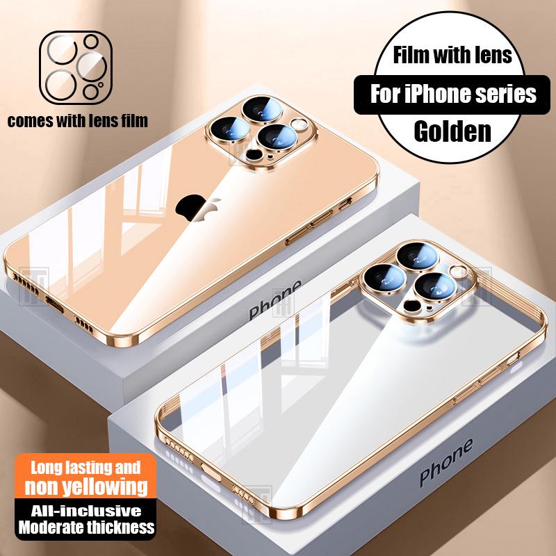 Official Not Yellowing High Clear Plating Case for For Iphone 16 15 14 13 12 11 Pro Max Plus Ultrathin Lens Film Protect Soft Cover