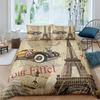 Eiffel Tower Duvet Cover Set Paris France Bedding Sets Queen Size Old Newspaper Style Comforter Cover for Men Women,Gray Stylish