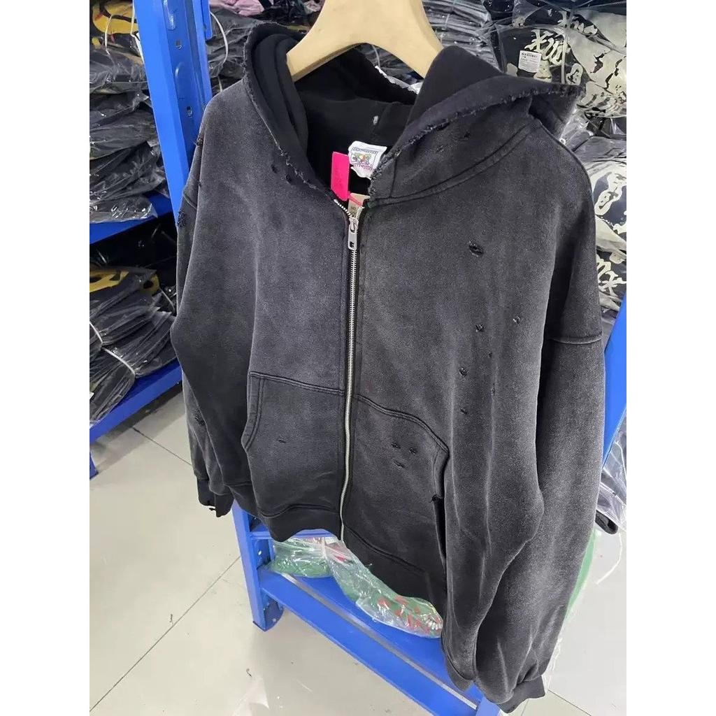 BeatStreet Heavy Fabric Cotton Vintage Washed Orange Damaged Hole Hoodie Men Women Unisex Classic Letters Logo Print Pullovers