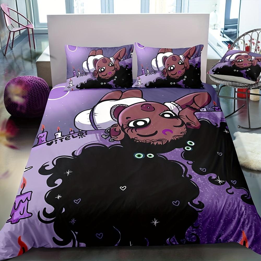 Chic Black Girl Illustration 3pc Soft Bedding Set - Hypoallergenic Duvet Cover & 2 Pillowcases For Cozy Bedroom Ambiance