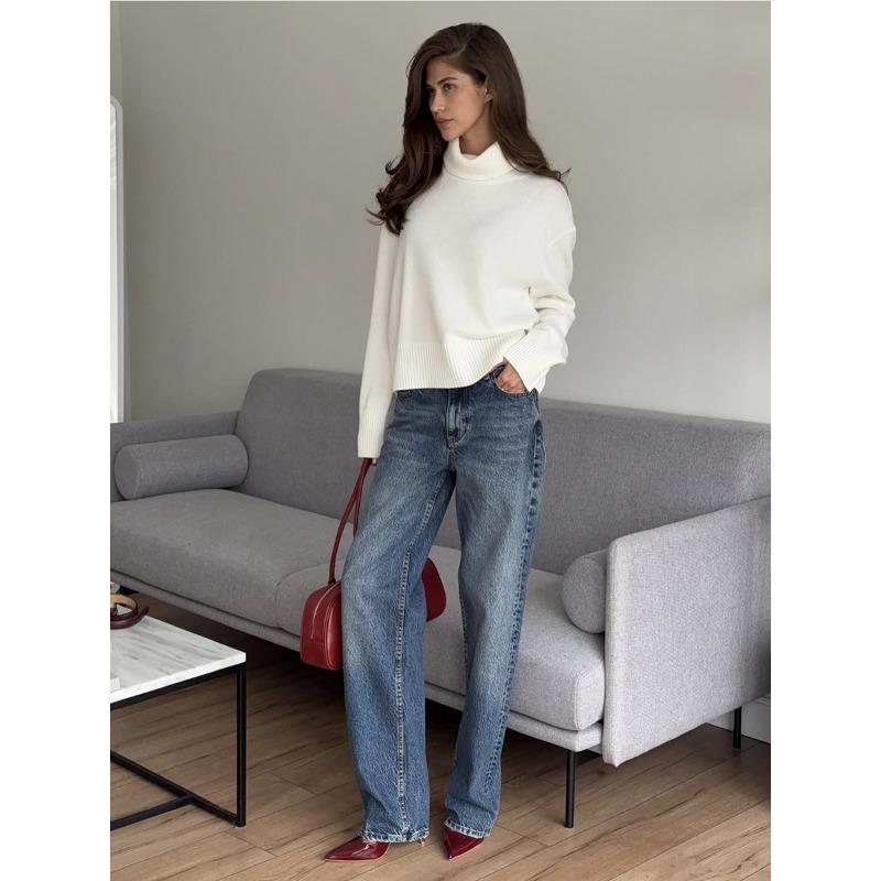 Women S Short High Neck Loose Knit Sweater Casual Autumn Winter Top