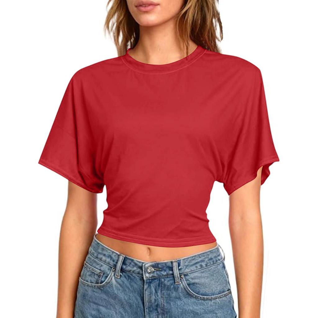 Women Workout Short Sleeve Crop Tops Sexy Backless Shirts