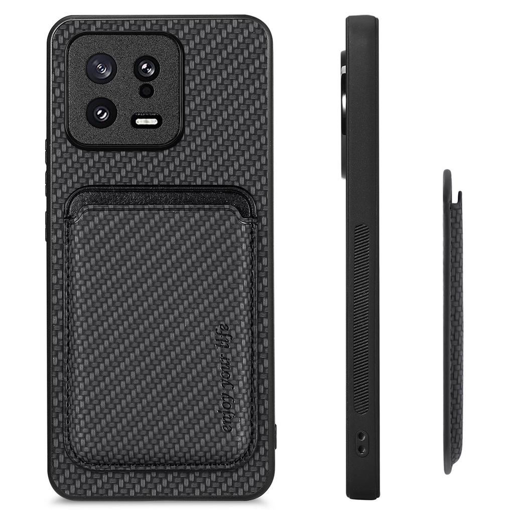 Detachable Card Holder Case for Xiaomi 13 5G,Carbon Fiber Texture Anti-scratch Cell Phone Cover