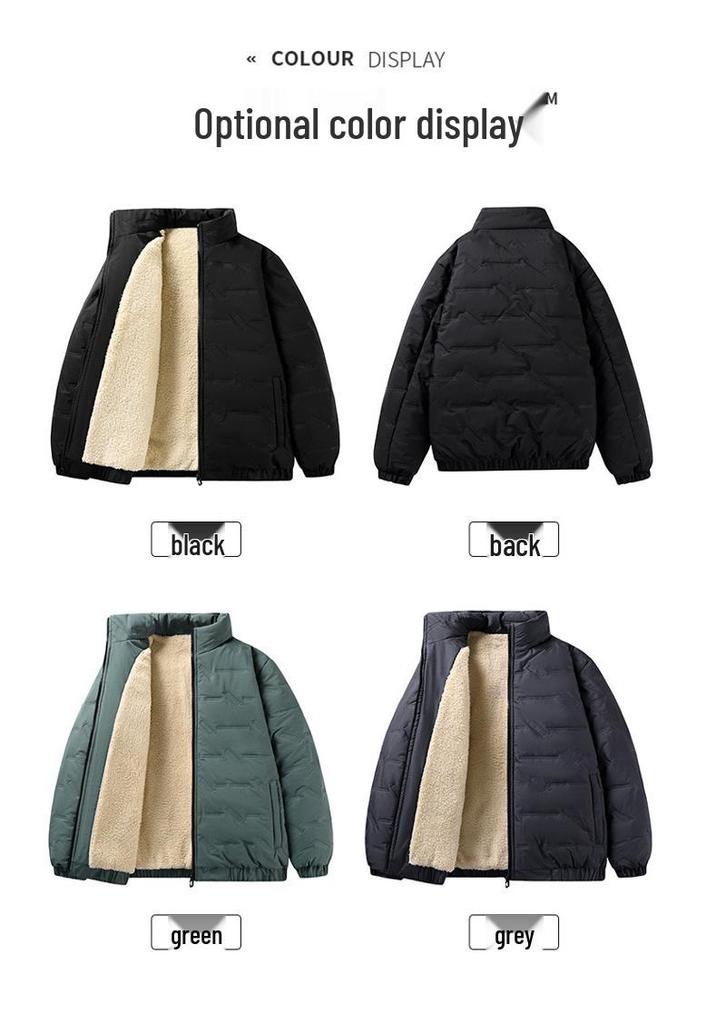 Men's Winter Business Casual Lambswool Jacket, Stand Collar, Thickened, Plus Size, Fleece-Lined, Warm Cotton.