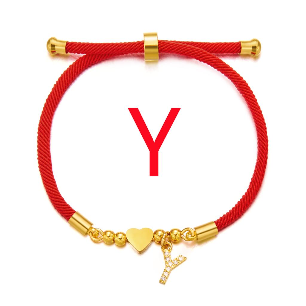 Brățară inițială din oțel inoxidabil 26 litere pentru femei alfabet AZ inimă reglabilă frânghie roșie împletită brățară bijuterii cadou