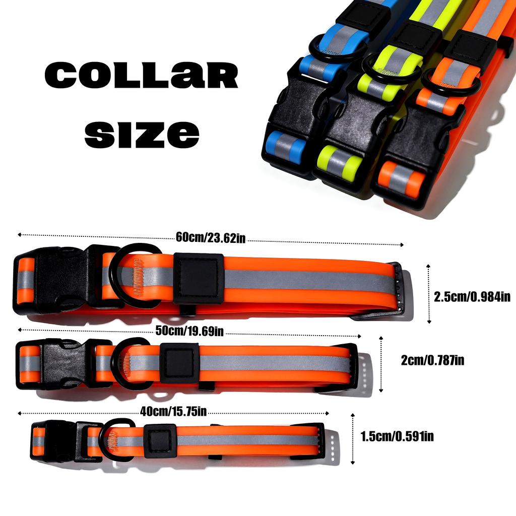 Reflective Strip Waterproof PVC Adjustable Dog Collar Leash Set with 360 Rotatable Zinc Alloy Buckle Night Visible