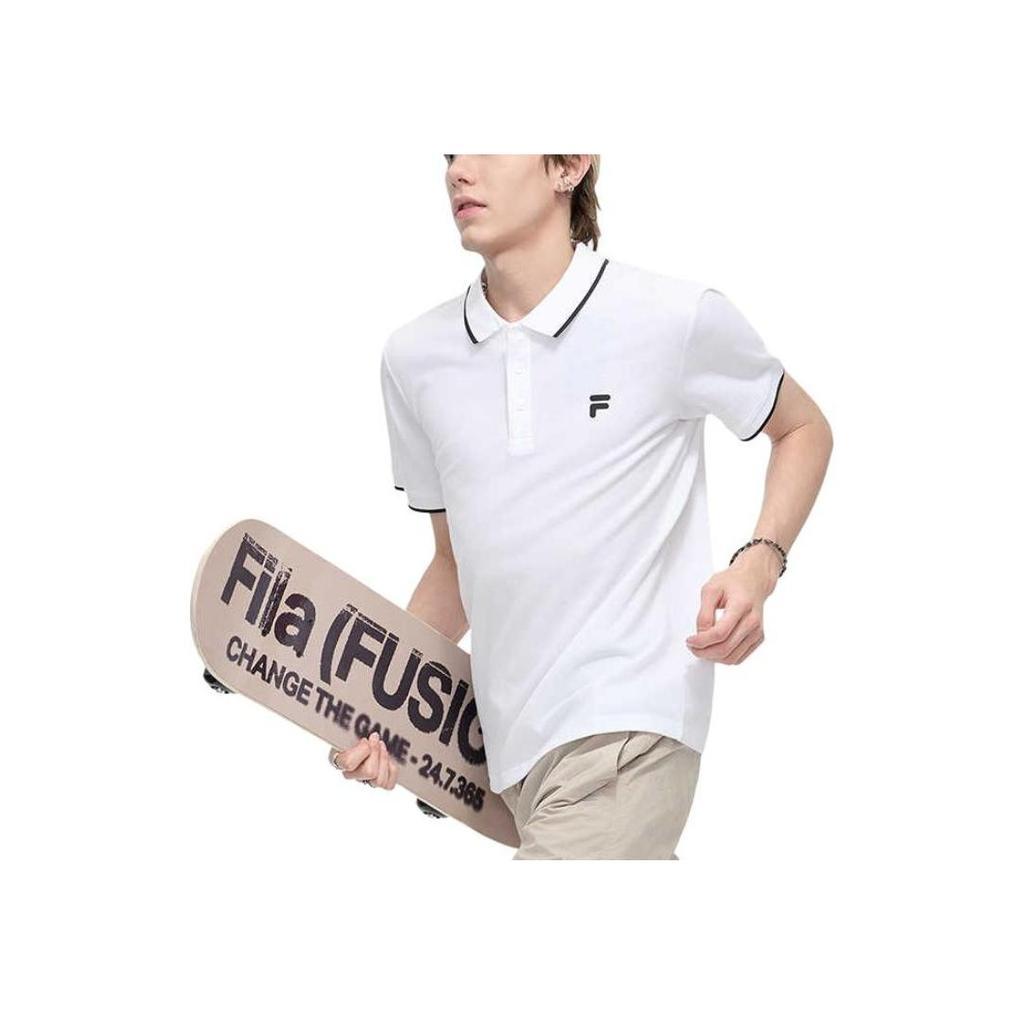 FILA Fusion FOB Series Solid Color Knitted Breathable Short Sleeve Polo Shirt Men tops White T11M423106F-WT