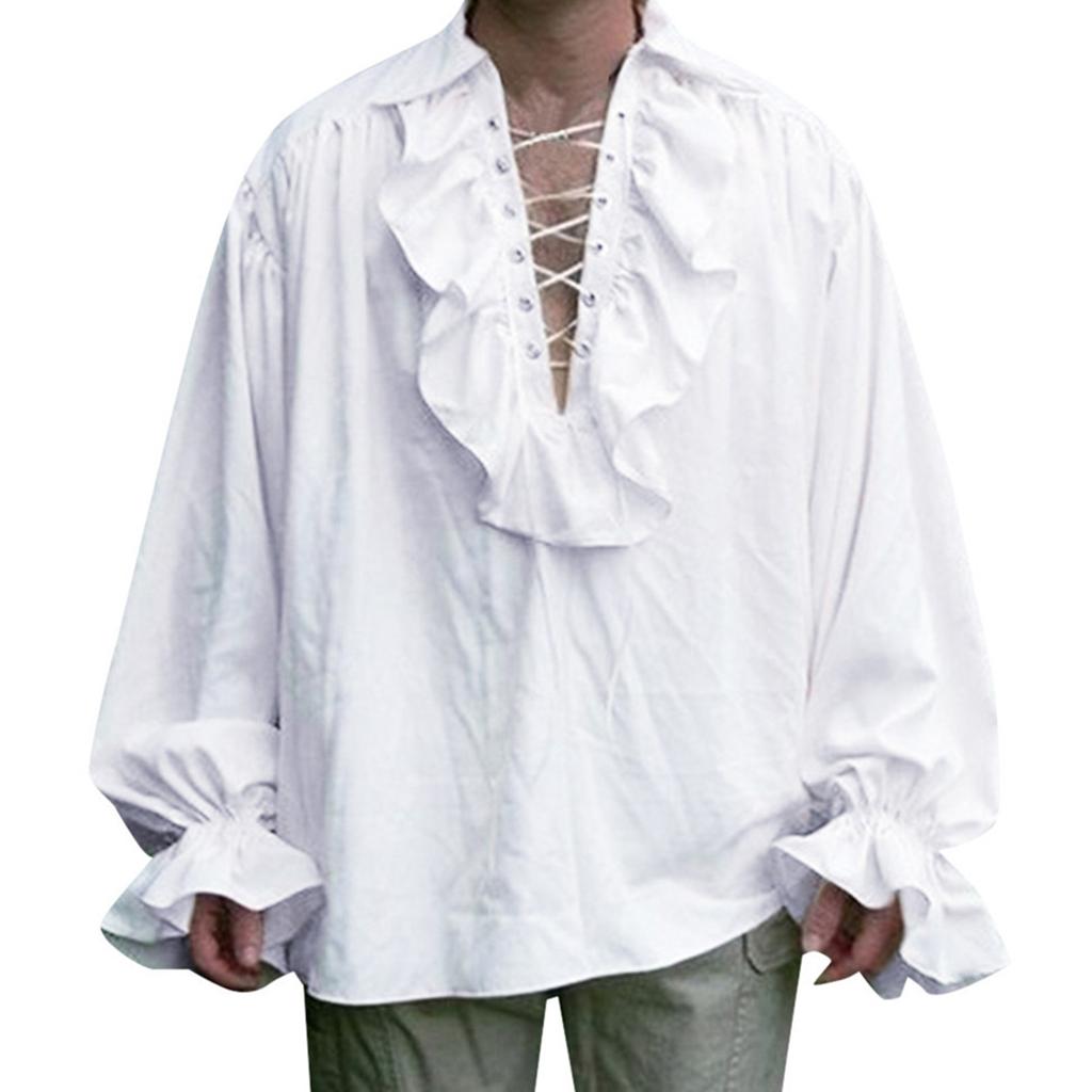 Mens Long Sleeve Lace Up Shirt Cosplay Prince Drama Stage Costume Tops