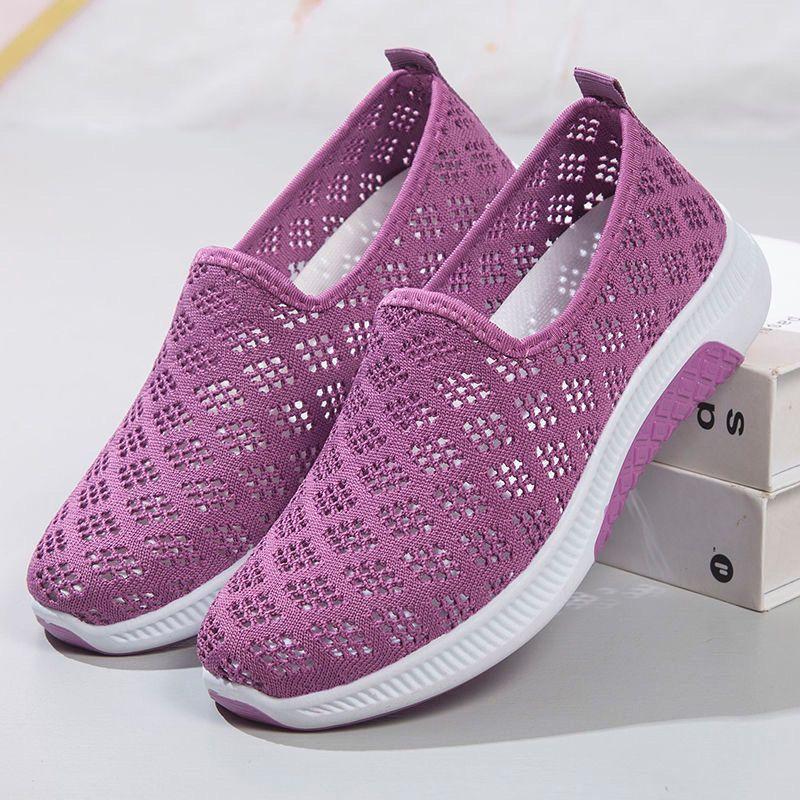 Old Beijing cloth shoes, women's mesh breathable casual shoes, soft-soled anti-slip mesh shoes, flat-soled one-foot mom shoes