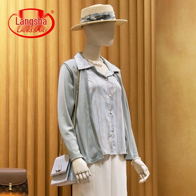 LangSha Women s Autumn Fake Two-Piece Long Sleeve Knit Blouse 2XL