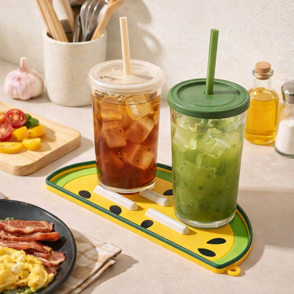 5 pieces Soft Silicone Drain Pot Cover Pad Watermelon Shape Heat Insulation Pad  Kitchen Counter