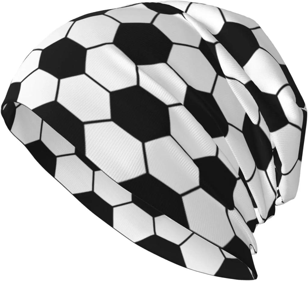 Soccer Football Black White Texture Beanie Hat Warm Skull Cap Adult Knitted Hat Baggy Slouchy Chemo Cap for Women Unisex