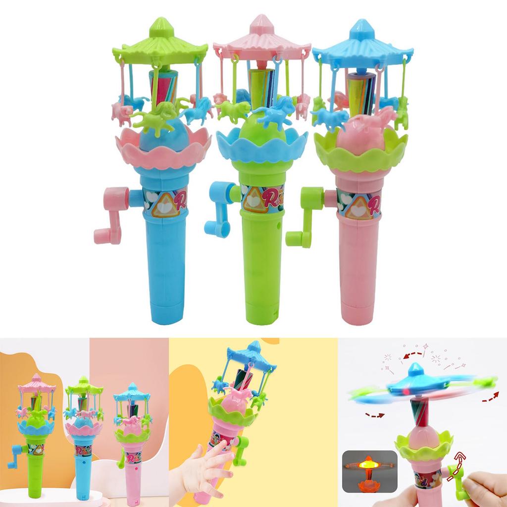 Hand Cranked Rotating Carousel Toy with LED Lights Glowing Toy (Random Color) Fun Merry-Go-Round Toy with Lights