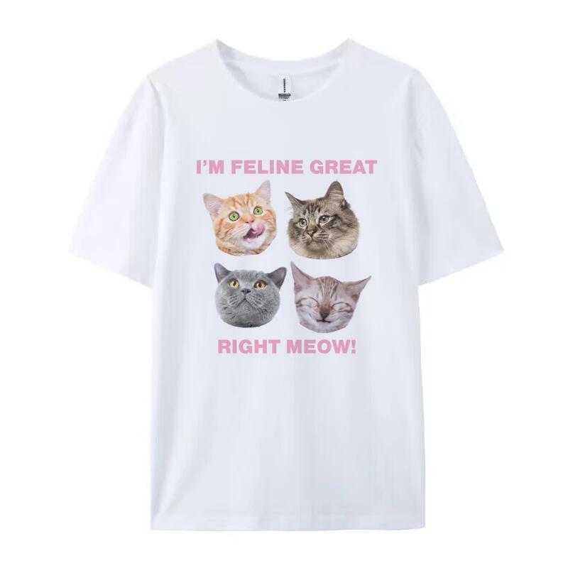 Süße Lustige Katzen T-Shirts für Damen Oversized Retro Y2k Kätzchen Grafik-T-Shirts Ästhetisch Katzenliebhaber Streetwear T-Shirt FeUnisex Kleidung