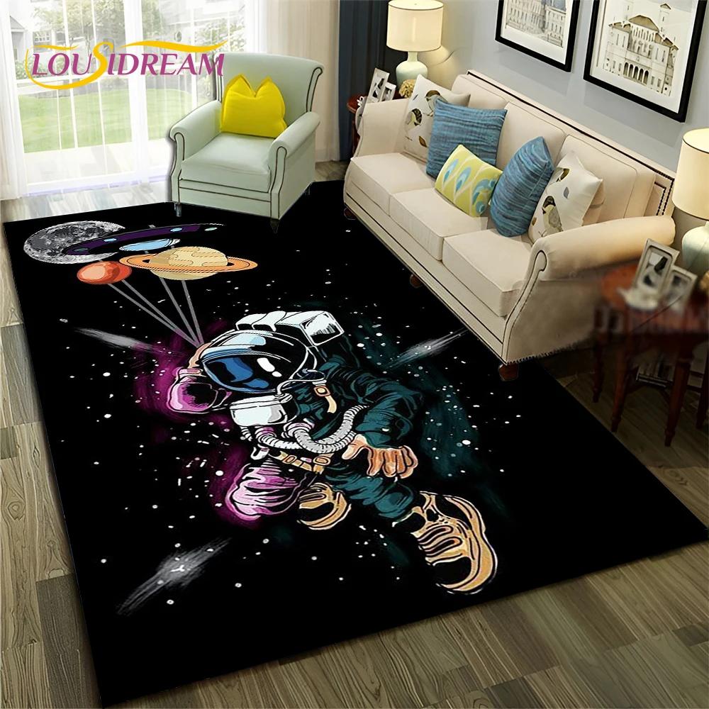 Outer Space Astronaut Planet Cartoon Carpet Rug for Home Living Room Bedroom Sofa Doormat Decor,Kid Area Rug Non-slip Floor Mat