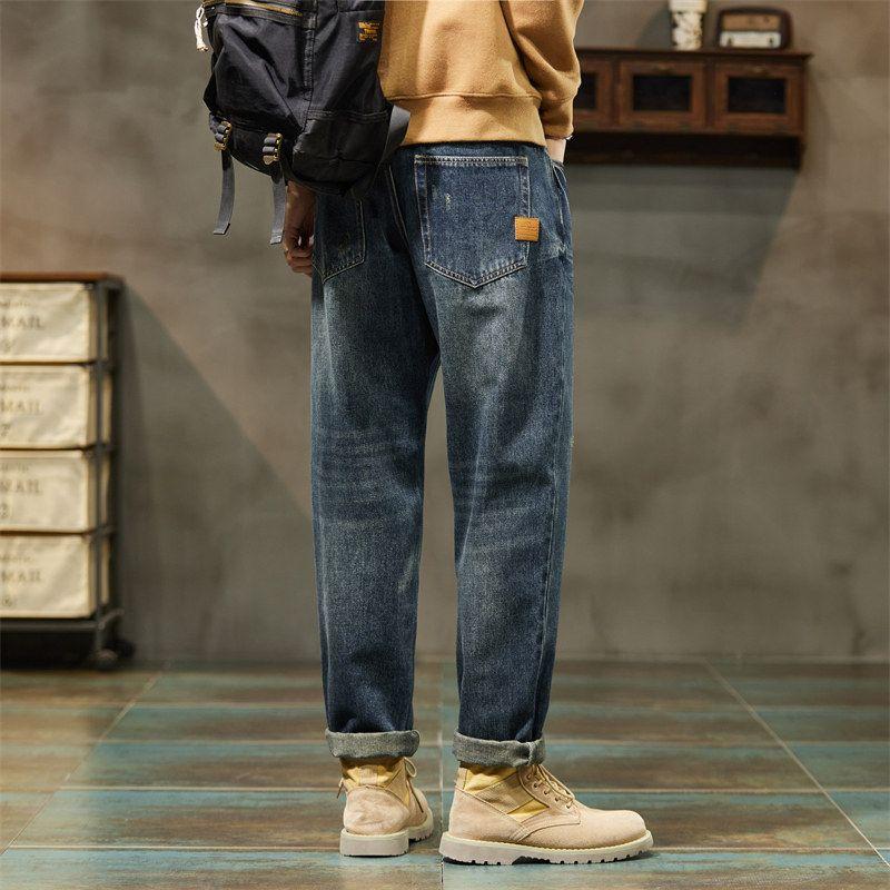 Foreign Trade Surplus Trendy Brand Fleece-Lined Jeans for Men, Autumn and Winter 2023 New Style, Loose Straight-Leg Harem Casual Long Pants