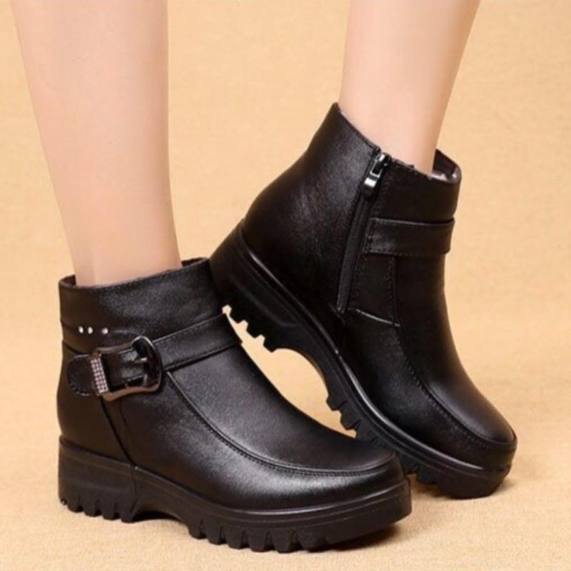 Winter Womens Boots Thick Plush Warm Snow Boots Outdoor Waterproof Leather Boots Women High Top Cotton Shoes Botas Mujer