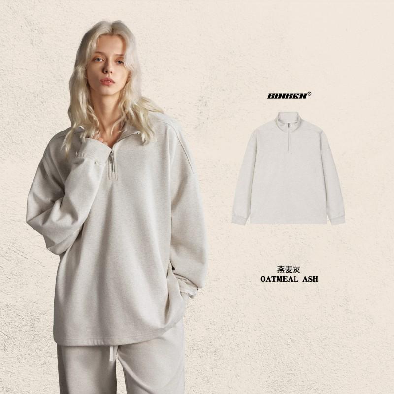 BK Half-Zip Stand Collar Sweatshirt Pants Set Men Women Casual Loose Outfit