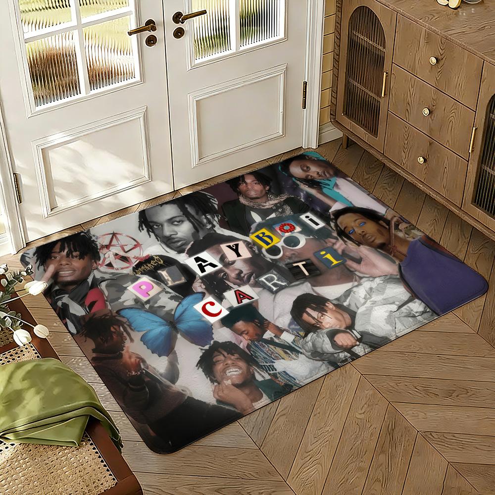 Singer P-Playboi Carti Floor Mat Soft Thickened Absorbent Non-Slip Bedroom Living Room Door Mat Home Decor Flannel Rugs