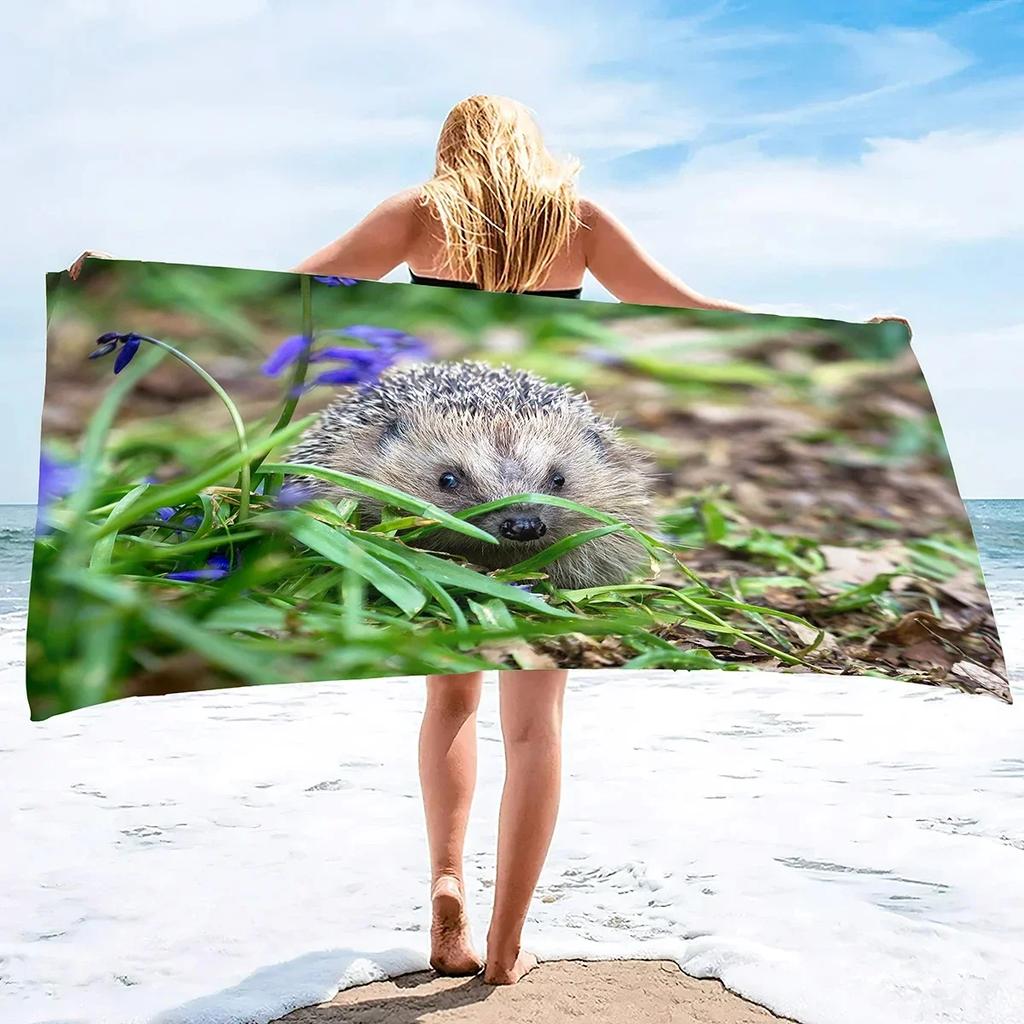 Cute Hedgehog Beach Towel Wild Animal Print Bath Towel For Adult Kids Wrapped Bikini Covered Sunscreen Blanket Sport Pool Towels