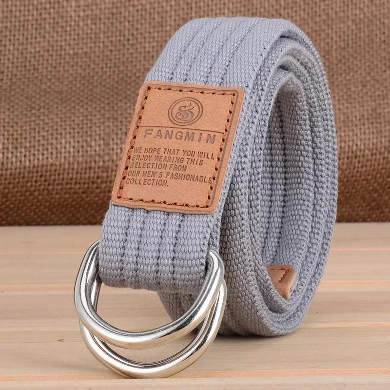 Neuer Unisex Canvas Gürtel mit Doppelschnalle Gürtel Herren Damen Freizeit Business Cowboy Hosen Gürtel
