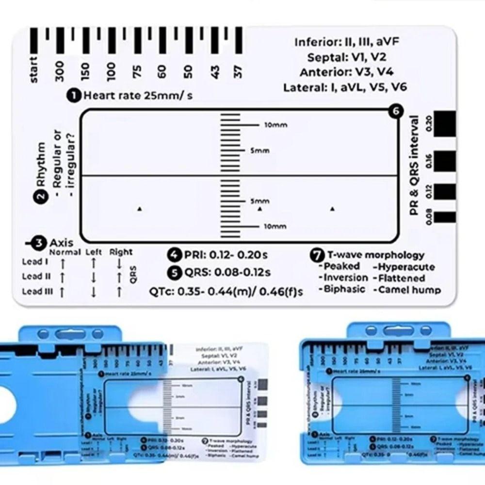 Portable Pocket Ecg/Ekg Reference Guide Clear Ekg Interpretation Ruler ECG 7 Step Ruler Card  Nurse