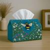 1pc Natural Botanical Tissue Box Cover,Bumble Bee Daisy Flower Teal High-Quality,Durable,Lightweight,Foldable Storage,Ideal for Living Room and Dining
