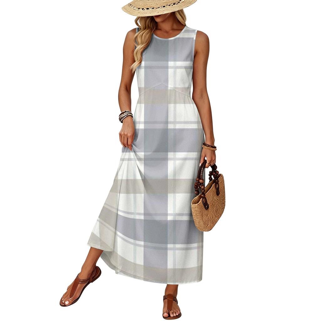 Women's Summer Dress Flowy Casual Midi Sundress with Pockets for Beach Vacation