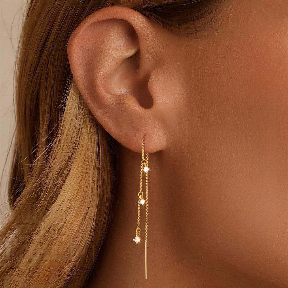 Fashion Jewelry 925 Sterling Silver Tassel Chain Earring Piercing Jewelry for Women 18K Gold Plated 925 Silver Earring