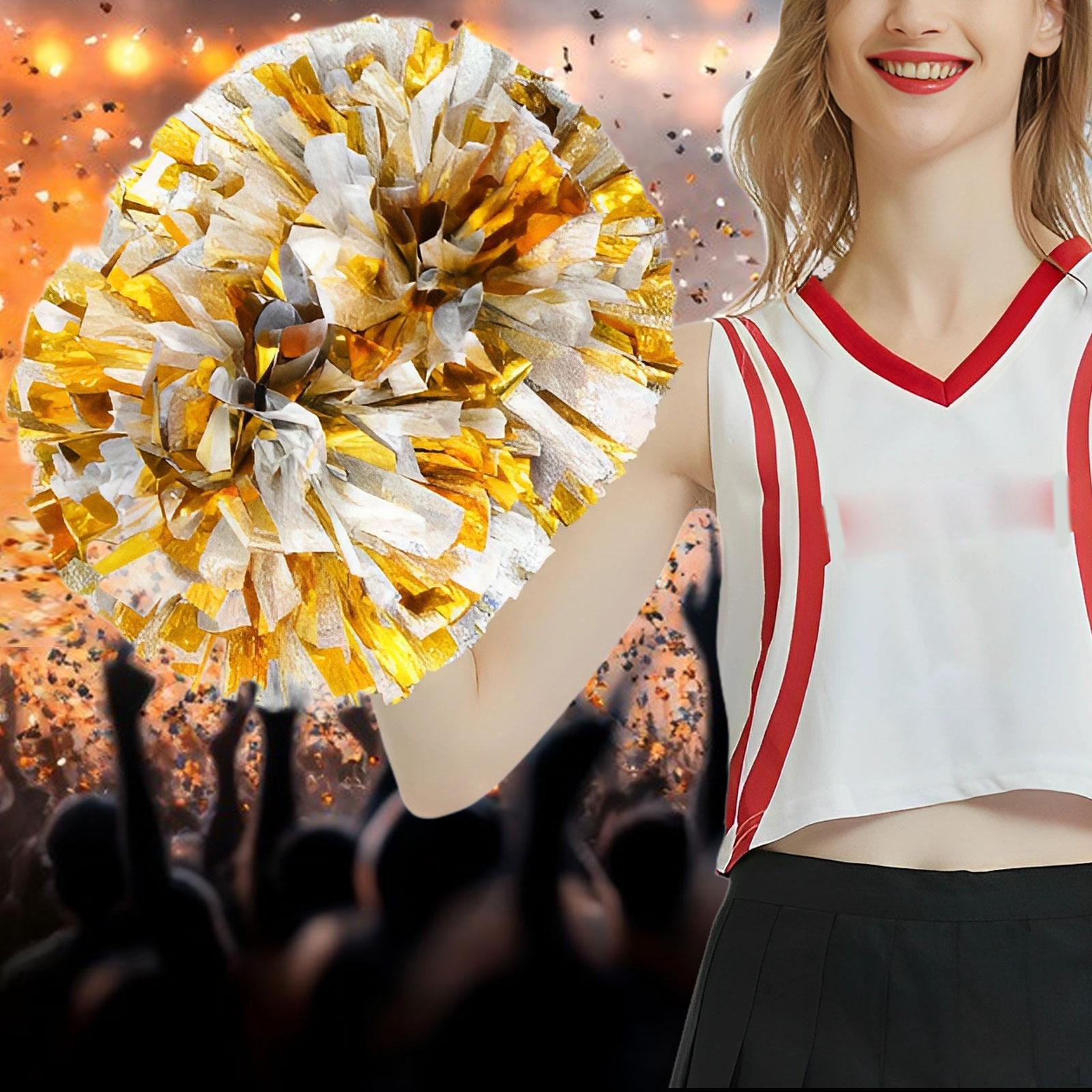 

2 Cheerleading Pom-poms with Handles, Ideal for Competitions And Adults. Metal Silver