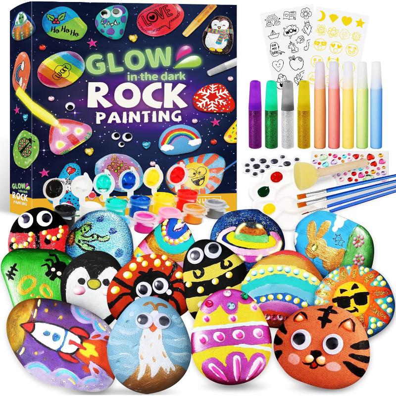 1 Set Glow In The Dark Rock Kit Arts And Crafts Rock Painting Kits For Boys Girls Best Birthday Chirstmas Party Gift