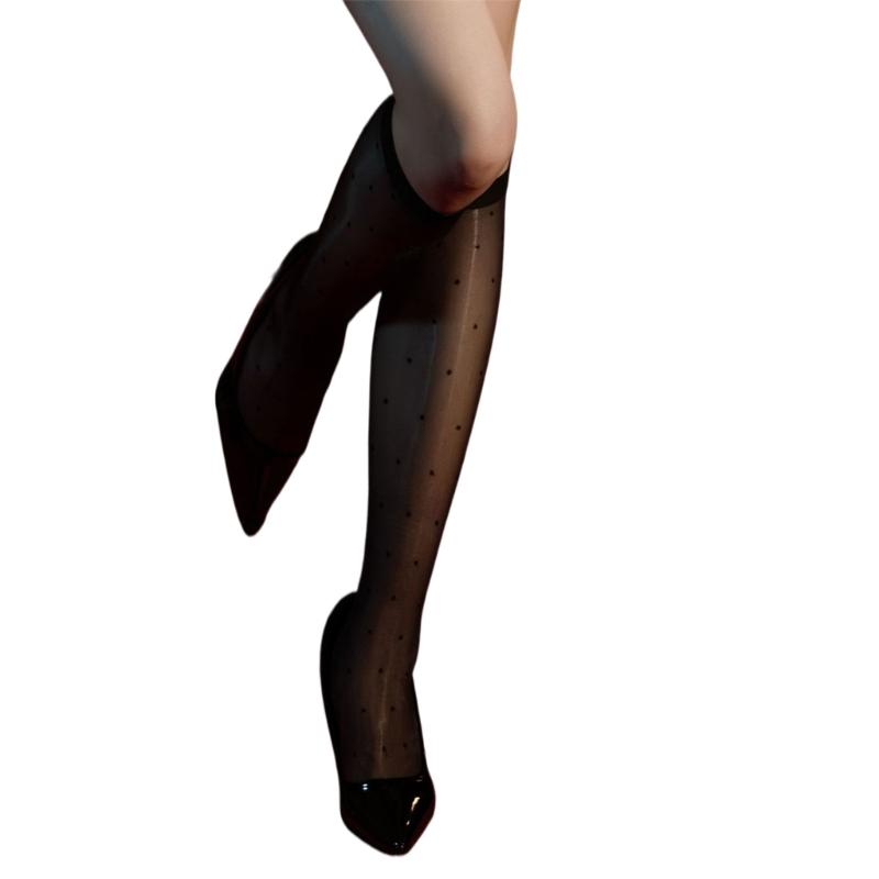 Vintage Dot Pattern Shimmery Silky Sheer Long Socks Fashionable Sexy Shinning Oil Stockings for Women Club Party Hosiery