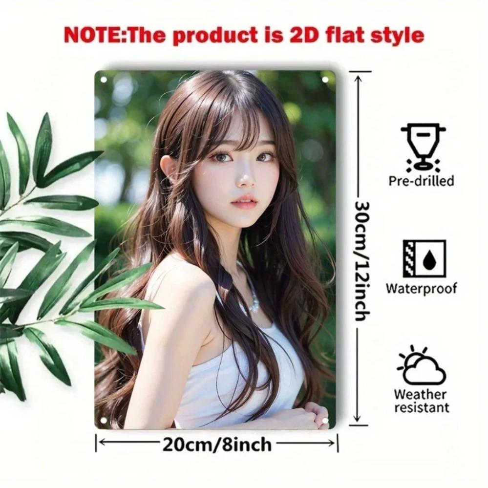 Metal Sign Korean Beauty Wall Art, Woman Portrait Hair Decor for Home Cafe Bar Gift