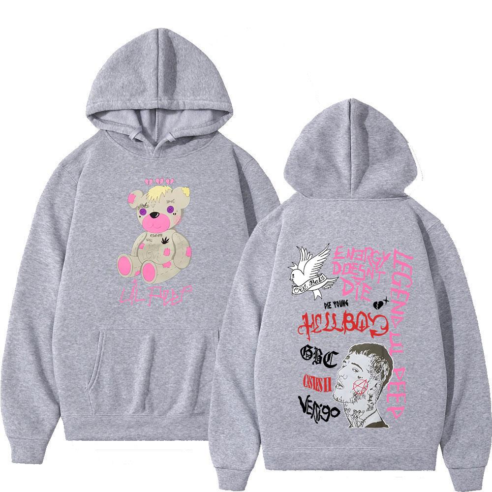 Rapper Lil Peep CryBaby Hellboy Bear Hoodies Unisex Vintage Hip Hop Oversized Sweatshirts Autumn Winter Fleece Warm Pullovers