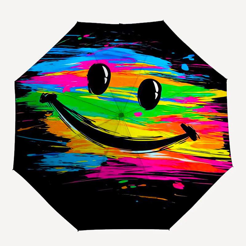 1pc Colorful Abstract Smile Artwork Umbrella with Plastic Handle,Suitable for All Seasons UmbrellaPT590