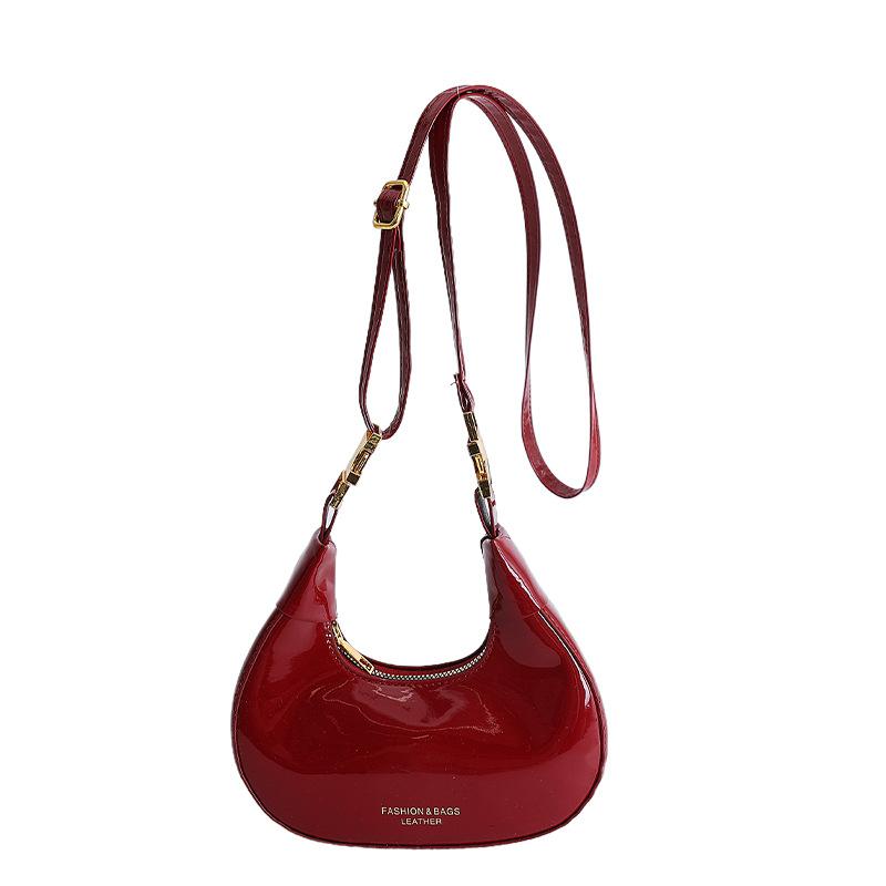

Crescent Moon Bag Vintage Minimalist Shiny Single Shoulder Bag Ins Style Chic Versatile Lady Crossbody Purse червоний