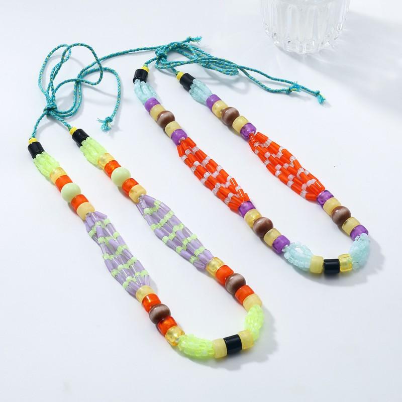 Handmade Multilayer Beach Style Necklace With Beaded Resin Charms Geometric Design Women 2025