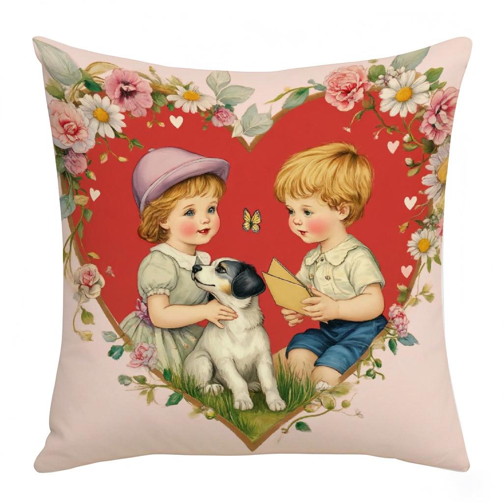 Valentine's Day Pillow Case Home Illustration Decoration Living Room Sofa Cushion Cover Linen Digital Letter Printing