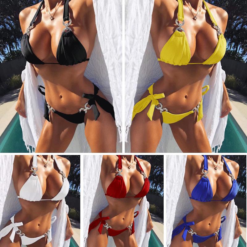 Damen-Bikini-Neckholder-Badeanzug, Bandage, separater Strand-Bikini-Set, Badeanzug mit niedriger Taille