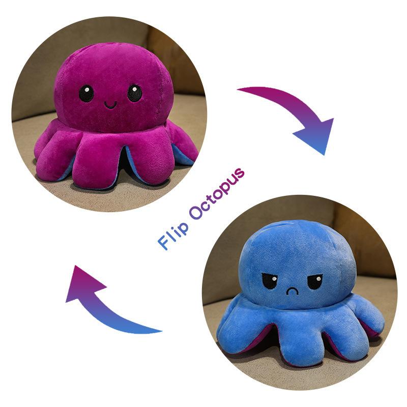 Peluche de Pulpo de Doble Cara Juguete de Peluche Pulpo Pequeño con Cara Reversible Muñeca Pulpo Reversible Chica