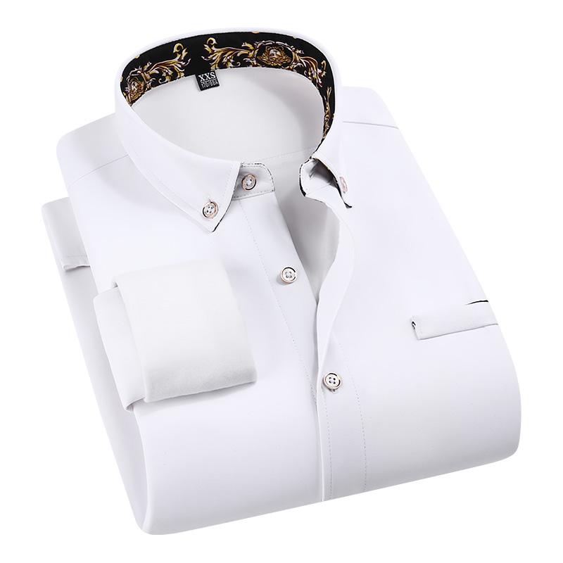 Long Sleeved Shirt for Men, Loose Pure Cotton Top, Autumn Casual Collar with Fleece Shirt for Men XL белый