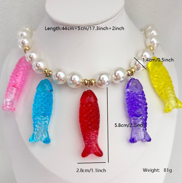 Wind new temperament imitation pearl colored fish pendant women s necklace collarbone stacked chain