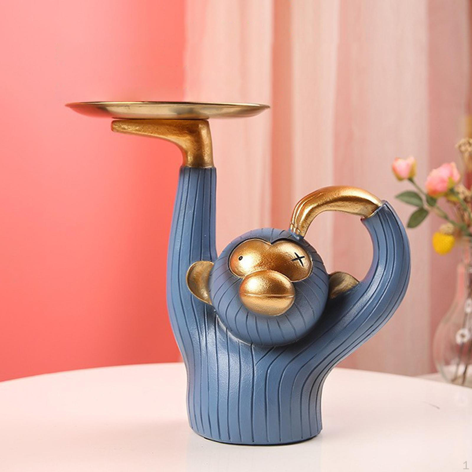 Figurine Storage Tray Fruit Snacks Sculpture Decor Gift Blue Gray L