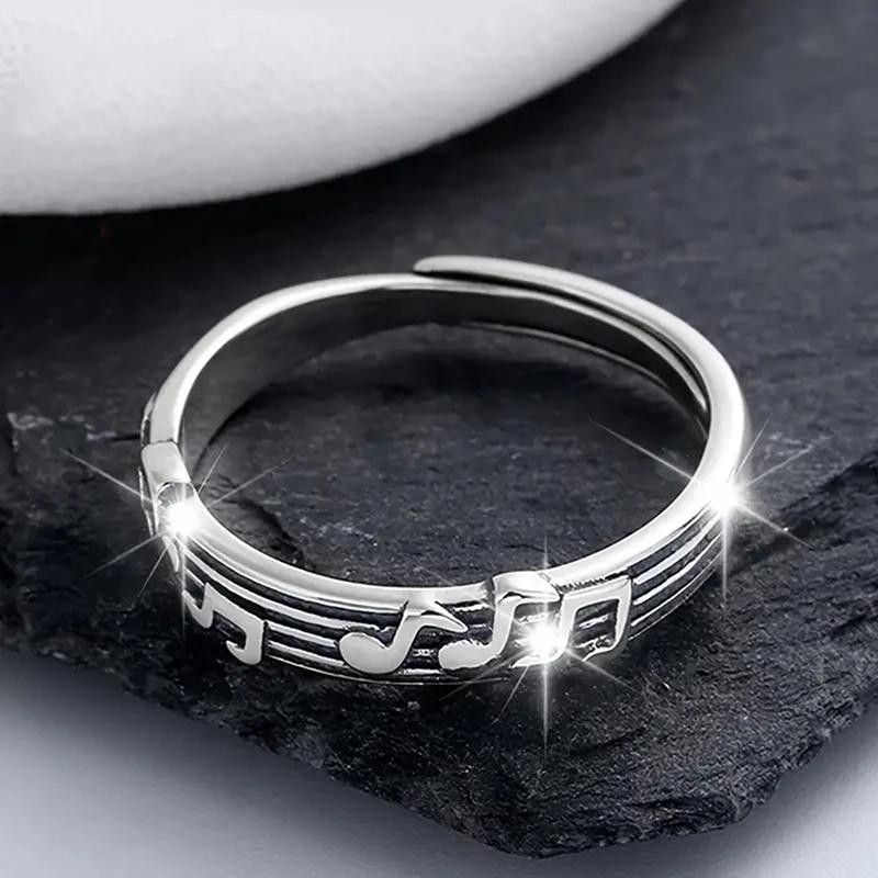 

Huitan Antique-Copper Opening Rings with Music Symbols Stylish Exquisite Party Zircon for Women Vintage Fashion Ear Accessories resizable